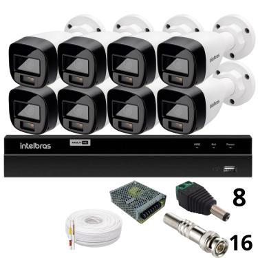 Imagem de Kit 8 Câmeras Intelbras  Bullet 1220b Full Color Dvr Intelbras 1216-c Mhdx Com Acesso Remoto Sem Hd