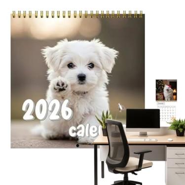 Imagem de Calendário de parede de cachorro | Calendário de parede com imagem de cachorrinho - Agenda mensal anual 2026 em espiral para professoras amantes de cães, escola, escritório, casa, sala de estar, mesa