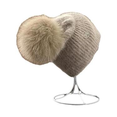 Imagem de Gorro Feminino De Inverno Quente Com Pompom De Pele De Raposa, Touca D