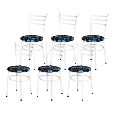 Imagem de 6 Cadeiras Epoxi Branca Para Cozinha Assento Floral Cor:floral Preto