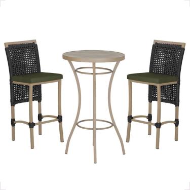 Imagem de Mesa Bistro E 2 Banquetas Roma Fendi Corda Náutica 13 Preta