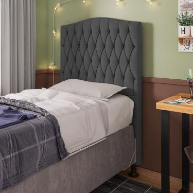 Imagem de Cabeceira Estofada Cama Box Solteiro Greta 90cm com Frame Suede Cinza - Abmaza