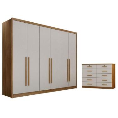 Imagem de Guarda Roupa Casal Bandeira-Milão 6 Portas 8 Gavetas MDF Cumaru 25 Fendi Móveis Novo Horizonte