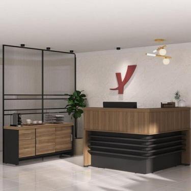 Imagem de Conjunto Recepção Balcão de Atendimento e Balcão Tamburato com 3 Gavet