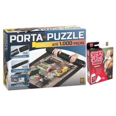 Imagem de Kit Porta Puzzle Quebra Cabeça até 1000 Peças com Cola Brilhante - Gro