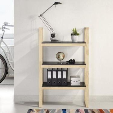 Imagem de Estante de Livros 80cmx131cm Pés em Madeira Maciça Multiuso 3 Pratelei