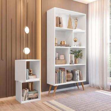 Imagem de Estante de Livros Retrô 90cmx180cm Pés em Madeira Maciça 4 Nichos Remo