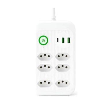Imagem de Filtro De Linha Extensão E106U 6 Tomadas + 3 Usb + 1 tipo C BRANCO - -