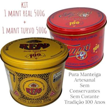 Imagem de KIT 2 Manteigas REAL + TURVO Latas 500g - S/conservantes - Com Sal - 1