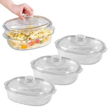 Imagem de Kit 3 Travessa Assadeira Redonda Vidro Com Tampa 1,8l Forno Legumes Sa