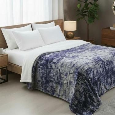 Imagem de Cobertor Casal Dupla Face com Sherpa Estampado Azul 1,80x2,20m Antialé