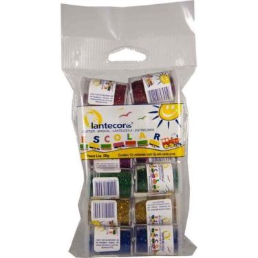 Imagem de Kit Escolar Glitter PVC 6 Cores Sortidas - 12 Potes de 3G - Lantecor