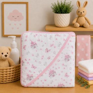 Imagem de Toalha de Banho Bebê Soft Com Capuz Macia 3 Camadas para o Enxoval do 