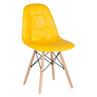 Imagem de Kit - 16 X Cadeiras Estofadas Eames Eiffel Botonê - Base De Madeira Clara - Amarelo