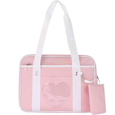 Imagem de AlwaySky Bolsa de ombro Ita em formato de coração com janela japonesa JK para Lolita Comic DIY, rosa, One Size