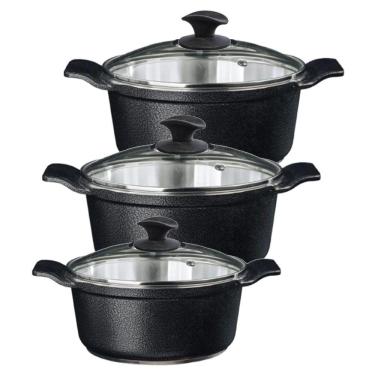 Imagem de Jogo Panela Preto Craqueado Alumínio Usinado Javali AA 26a30