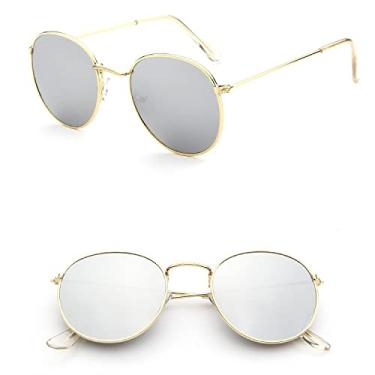 Imagem de Óculos de sol de luxo vintage espelho feminino/homem clássico redondo ao ar livre óculos de sol UV400 Óculos de Sol Gafas, C13, Liga