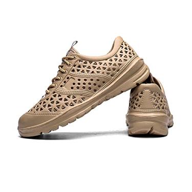 Imagem de Dawwoti Sandálias masculinas com cadarço e malha respirável sandália deslizante leve tamanco praia ao ar livre, Cáqui, 39 BR