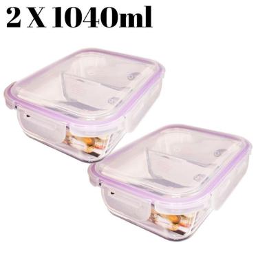 Imagem de Conjunto Com 2 Potes 1040ml Divisória Hermético Marmita