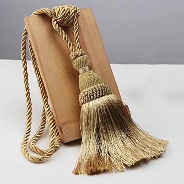 Imagem de peça de poliéster borla tiebacks suporte de cortina feito à mão para decoração corda cortina pendurada bolas para sala de estar accessori, ouro, 2 peças