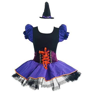 Imagem de Fantasia de Bruxinha Infantil Bruxinha Luxo Corselet Chapeu (Violeta, P 5-6)