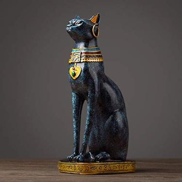 Imagem de Grande coleção de estátua de deusa de gato bastet egípcio antigo para decoração de casa, ornamento de feng shui, presente de inauguração de casa (14,5 polegadas)