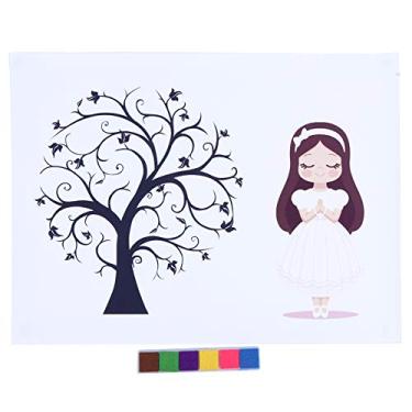 Imagem de Árvore de impressão digital de assinatura, tela de assinatura de árvore genealógica de impressão digital criativa faça você mesmo assinatura de convidado casamento aniversário festa de família livreto