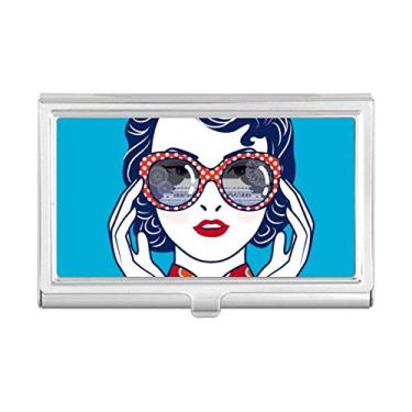 Imagem de Porta-cartões de visita com óculos de mulher azul da cultura chinesa