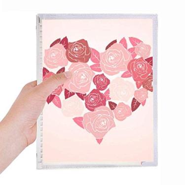 Imagem de Caderno em formato de coração com rosas para dia dos namorados, folhas soltas, diário recarregável, papelaria
