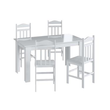 Imagem de Conjunto Mesa de Jantar Elegante 4 Cadeiras Assento Estofado Móveis Canção - Branco