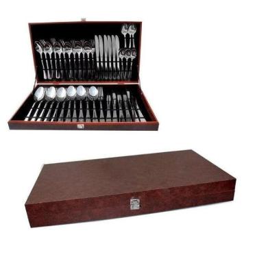 Imagem de Kit Faqueiro Conjuto De Talheres Em Aco Inox 42 Pecas Com Maleta Luxo Para Jantar Almoco Sobremesa