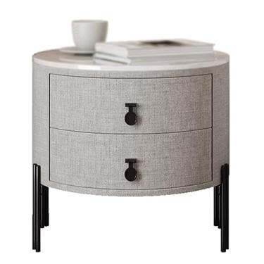 Imagem de Mesa de cabeceira para quartos, mesa de cabeceira com 2 gavetas, mesa de cabeceira de madeira maciça, estrutura robusta, ardósia redonda, móveis modernos