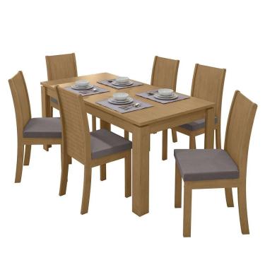 Imagem de Mesa de Jantar 200x90 com 6 Cadeiras Athenas Amêndoa/ - Móveis Lopas