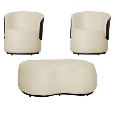 Imagem de Kit 2 Poltronas Decorativas e 1 Puff Grande Design Orgânico Beatriz Suede Composê Corino Marrom - Estopar