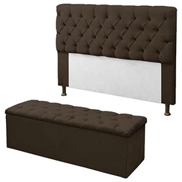 Imagem de Kit Cabeceira + Calçadeira Baú Mirage King 195cm Suede Marrom - DL Decor