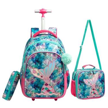 Imagem de Mochila Rodinha Escolar Infantil de Lancheira e Estojo Lápis Ideal para Meninos e Meninas de 7 a 12 Anos (sereia01)