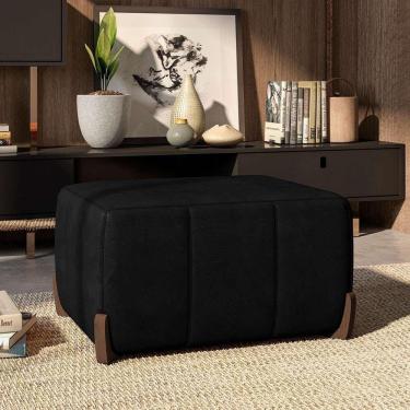 Imagem de puff retangular beirute couro preto 80 cm