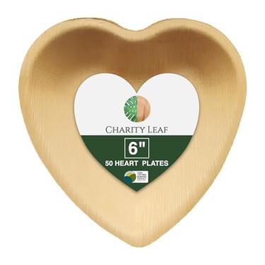 Imagem de Charity Leaf Placas de coração descartáveis de folha de palmeira de 15 cm (50 peças) Travessas de servir semelhantes a bambu, tábuas descartáveis, louça ecológica para casamentos, catering, eventos