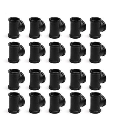 Imagem de Camiseta preta de 3/4", Home TZH DN20 Threaded Female Black maleável Iron Tee para Steampunk Vintage Shelf Bracket DIY Encanamento Pipe Decor Furniture (20, preto 3/4 polegadas)