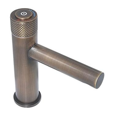 Imagem de Torneira de banheiro Torneira de botão de pressão com alça serrilhada, misturador de banheiro quente e frio dourado preto cromado torneira de lavatório de latão de cobre antigo, montado no deck (cor: