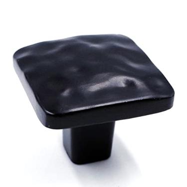 Imagem de Jetland Puxadores quadrados martelados - pacote com 6, preto plano, maçanetas de 3,5 cm, puxadores quadrados fundidos sólidos rústicos para móveis de mesa de cabeceira de cômoda, HT0612030
