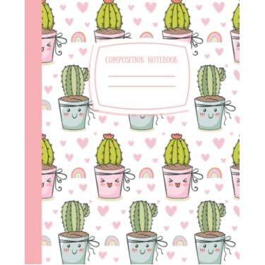Imagem de Caderno de composição: Caderno de planta de cacto kawaii: 19 cm x 23,5 cm de largura pautado: caderno de composição fofo para meninas