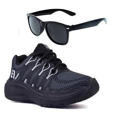Imagem de Tenis Infantil De Amarrar Meninos Leve Desenhos LIGHT + Oculos Cor:Preto;Tamanho:29