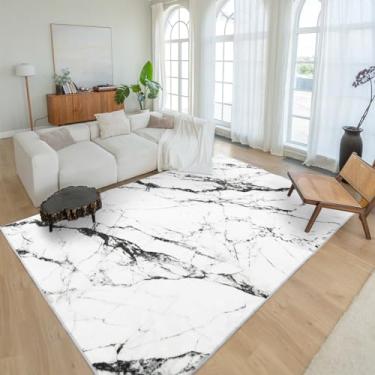 Imagem de Asrug Tapetes laváveis 12 x 17, tapetes de mármore branco, tapete chique macio que não solta com suporte antiderrapante, tapete de piso de pilha baixa para sala de jantar embaixo da mesa, entrada da