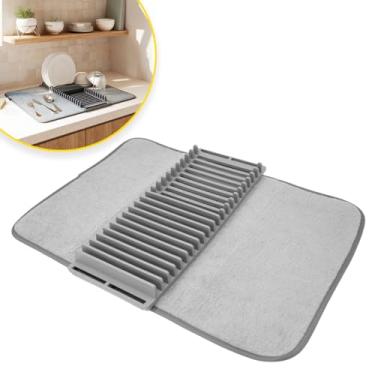 Imagem de Escorredor de Pratos e Louças com Tapete para Pia de Cozinha, Cinza