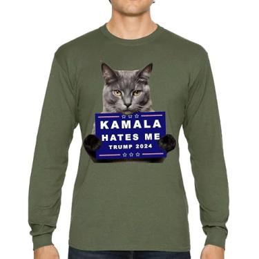 Imagem de Kamala Hates Me Trump 2024 Camiseta de manga comprida Engraçada Gato Republicano Pet Anti Harris Vote Vermelho MAGA Kitten 47 Fight, Verde militar, M