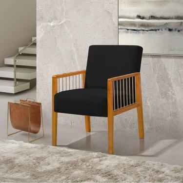 Imagem de Poltrona Decorativa Base em Madeira Maciça e Corda Náutica Copacabana Veludo Preto