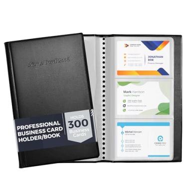Imagem de Porta-cartões/livro com capa preta profissional, comporta 300 cartões de visita