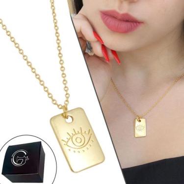 Imagem de Colar Corrente Medalha Olho Grego Livrai-me do Mal Banhado a Ouro - GR