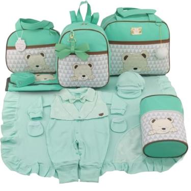 Imagem de KIT BOLSA MATERNIDADE 5 PEÇAS URSO CHEVRON + SAIDA MATERNIDADE MENINO (Verde)